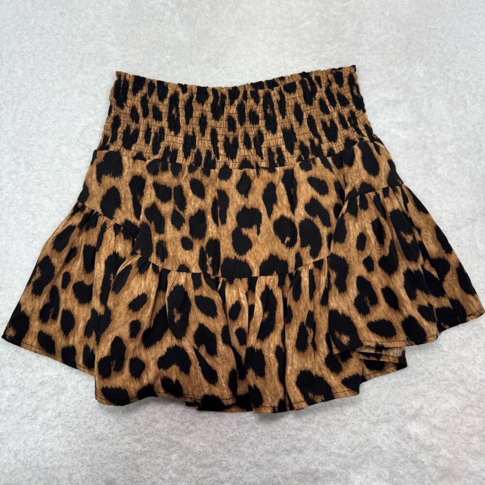 Muche & Muchette Leopard Smocked Waist Mini Skirt Size One Size NWT